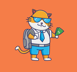 cute smart cat student rich billionaire. cartoon animal student concept Isolated illustration. Flat Style suitable for Sticker Icon Design Premium Logo vector. Mascot character