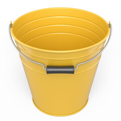 Empty metal garden bucket for hydration of plants isolated on a white background