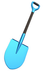 Garden shovel with wooden handle on white background, summer camping concept