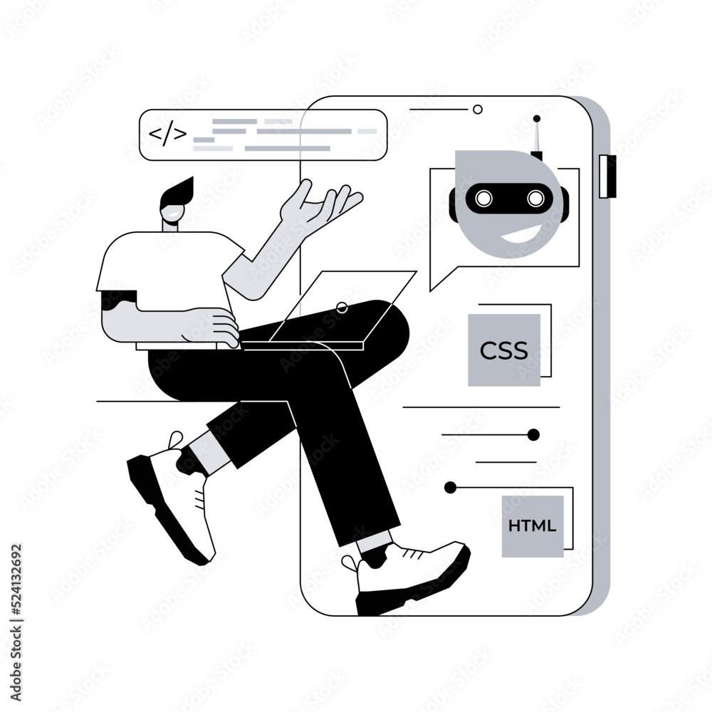 Poster chatbot app development abstract concept vector illustration. chatbot application, bot development f