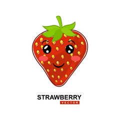 Happy cute smiling Strawberry. Vector flat icon of cartoon character illustration. Isolated on white background. cute Strawberry fruit character concept