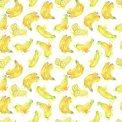 Seamless pattern with bananas. Watercolor bananas. Vegetarian food. Beautiful illustration.