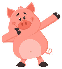 Dabbing Pig Cartoon Character. Hand Drawn Illustration Isolated On Transparent Background 