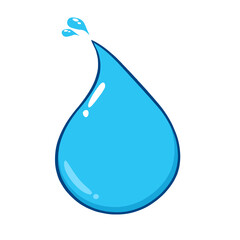 Blue Water Drop Line Cartoon Drawing. Hand Drawn Illustration Isolated On Transparent Background 