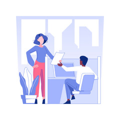 Cubicle office isolated concept vector illustration. Smiling colleagues in cubicle office, corporate business, employees lifestyle, comfortable workplace for workers vector concept.