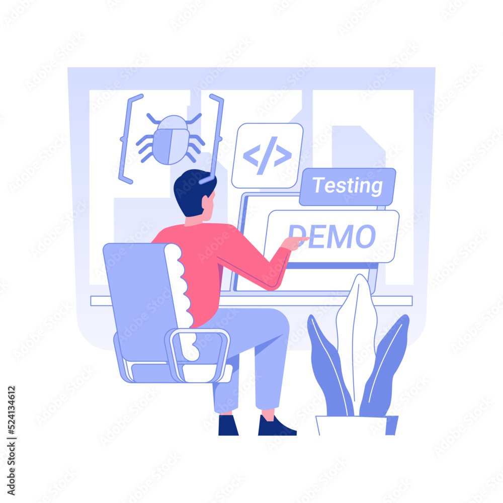 Poster beta testing isolated concept vector illustration. professional qa engineer testing demo version of 