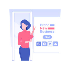 Branding isolated concept vector illustration. Woman presenting logo of brand, create a trademark, packaging design, new business startup, launching product process vector concept.