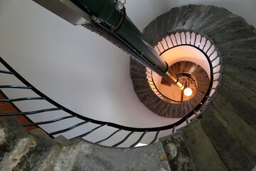 Inside of a spiral staircase.