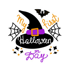 My first Halloween Day lettering with witch hat, web, bat