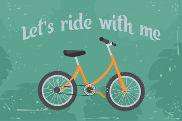 Retro pedal. Ride a cute bicycle. Isolated illustration on a colored background. Cartoon style. Vector illustration.