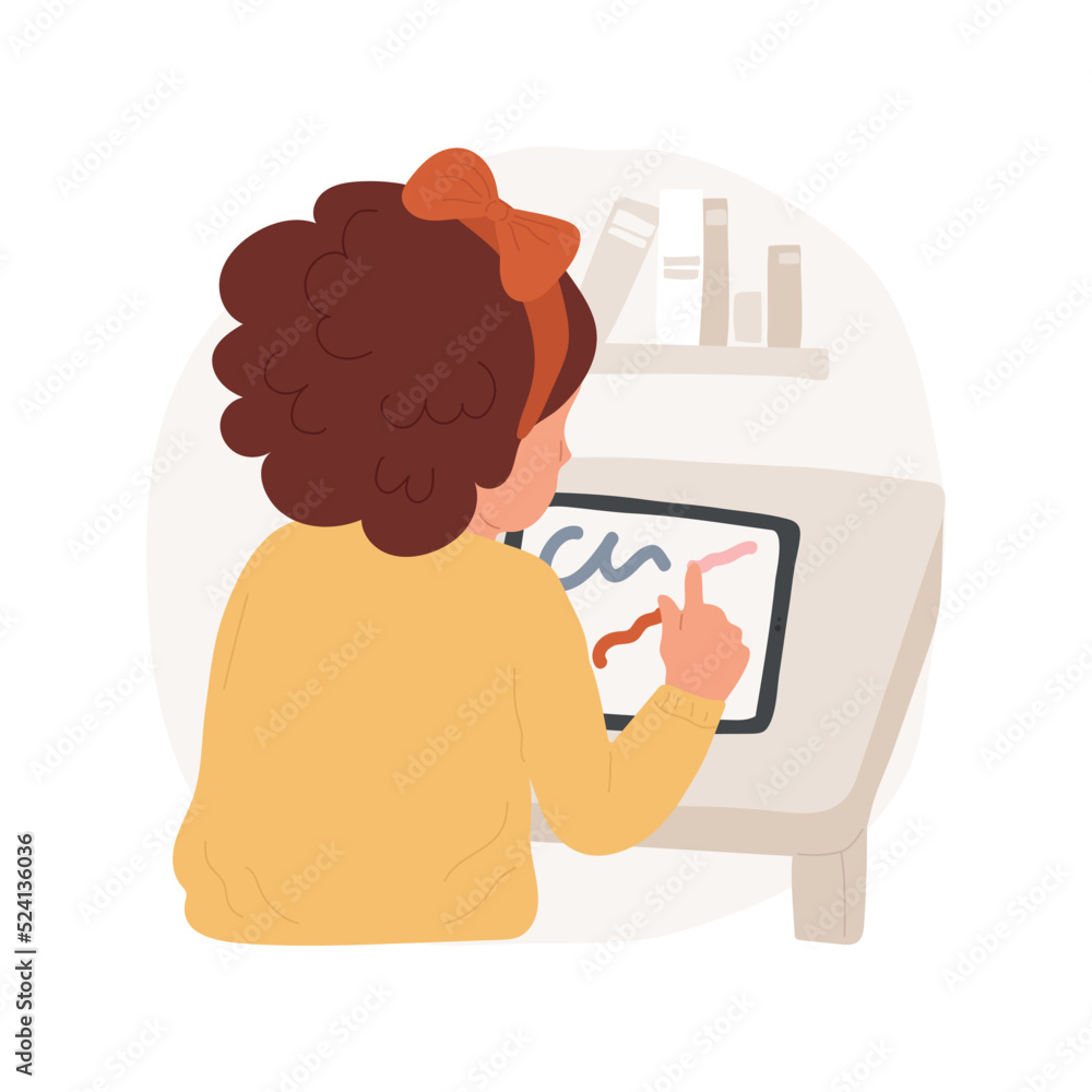 Poster learn to use a tablet isolated cartoon vector illustration. children use gadget, learn to draw on ta