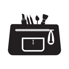 Beauty cosmetics makeup bag icon | Black Vector illustration |