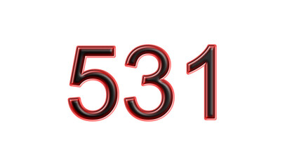 red 531 number 3d effect white background