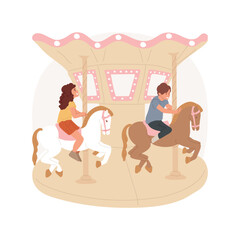 Merry-go-round isolated cartoon vector illustration. Happy kids riding toy horses, merry-go-round in amusement park, children leisure time, family weekend, fun fair carousel vector cartoon.