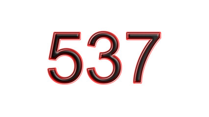 red 537 number 3d effect white background