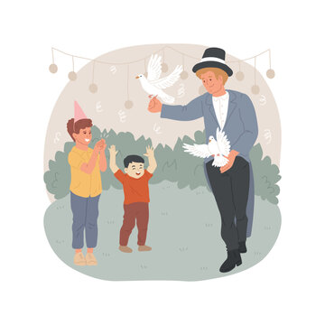 Magician Show Isolated Cartoon Vector Illustration. Man Showing Magic Tricks To Children, Outdoor Show, Amusement Park Entertainment, Kids Clapping Hands, Wizard Show, Fun Fair Vector Cartoon.