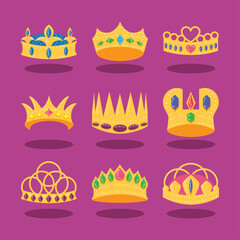 set of gold crowns icons