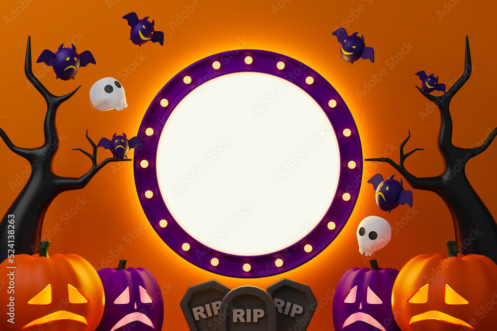 Poster 3d rendering halloween day background illustration with copy space for text or message. empty circle