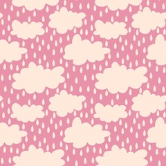 Cartoon seamless clouds and rain drops pattern for kids clothes print and accessories and notebooks and wrapping