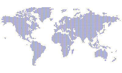 World map formed with blue dots