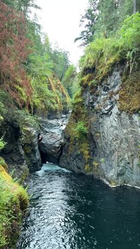 Beautiful Englishman River Waterfalls upper section , Parksville, British Columbia, Canada . High quality photo