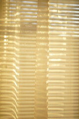 Sunny organza tulle with golden sun light and blinds 