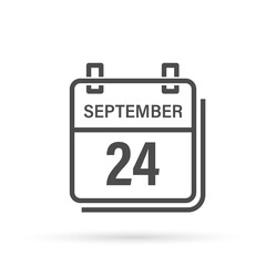 September 24, Calendar icon with shadow. Day, month. Flat vector illustration.