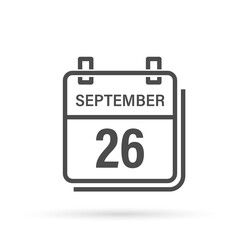 September 26, Calendar icon with shadow. Day, month. Flat vector illustration.