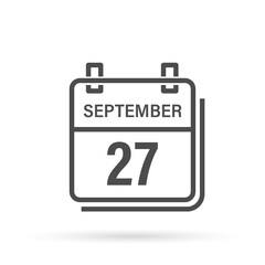September 27, Calendar icon with shadow. Day, month. Flat vector illustration.