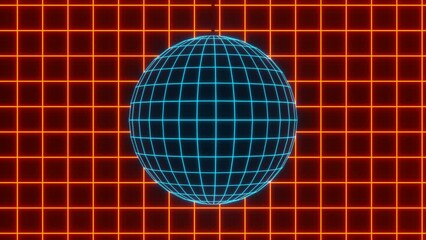 Retro blue led neon discoball on orange background vj loop animation - Powered by Adobe