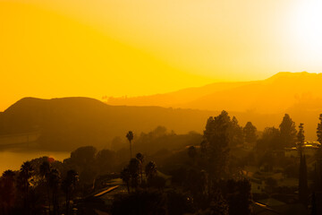 Sunset at Hollywood hills in Los Angeles