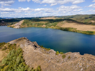 Fototapeta premium Amazing Aerial view of Pchelina Reservoir, Bulgaria