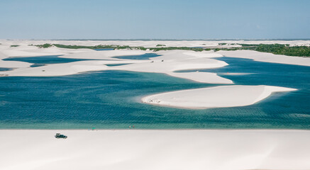 aerial view of the white sand dunes of Lencois Maranhenses