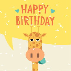 Flat Giraffe Happy Birthday card 