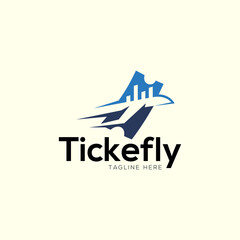 Ticket and plane logo design template with negative space style