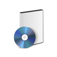 Vector 3d Realistic Blue CD, DVD with Case Isolated on White. CD Box, Packaging Design Template for Mockup. Compact Disk Icon, Front View