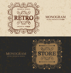 Store Vintage Monogram Luxurious сalligraphic design border, Retro Store Flourish calligraphy monogram, Vector illustration