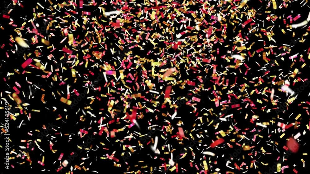 Poster realistic dof camera looping 3d animation of the beautiful red and yellow metallic glittering confet