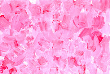 Magenta canvas painting with painting knife. Red and white textured paint background. Big abstract wallpaper. Pink and white acrylic and oil rough surface. Hand made brush smear backdrop