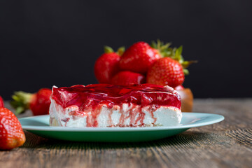 strawberry cream cheese cake with red sweet jam
