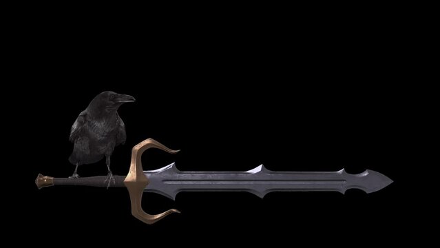 Raven perched on medieval sword