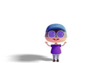 Cartoon character uses virtual reality glasses, 3d render. Funny boy in virtual reality glasses isolated on a white background.