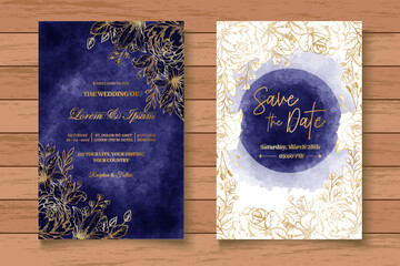 Elegant Hand Drawn Floral Wedding Card with Dark Splash