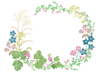 水彩の秋の七草イラスト下フレーム