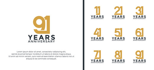 set of anniversary logotype brown and black color on white background for celebration moment