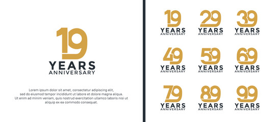 set of anniversary logotype brown and black color on white background for celebration moment