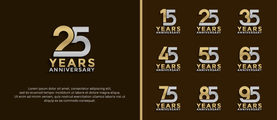 set of anniversary logotype silver and gold color on brown background for celebration moment