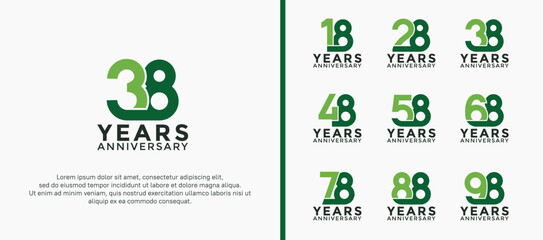 set of anniversary logotype green color on white background for celebration moment