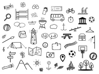 51x Klassenfahrt Schulausflug Exkursion - Set - Icons Zeichen Clipart Sketchnotes 