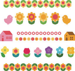 春　花　アイコン　絵文字　記号　マーク　おしゃれ　かわいい　レトロ　シンプル　イラスト素材セット